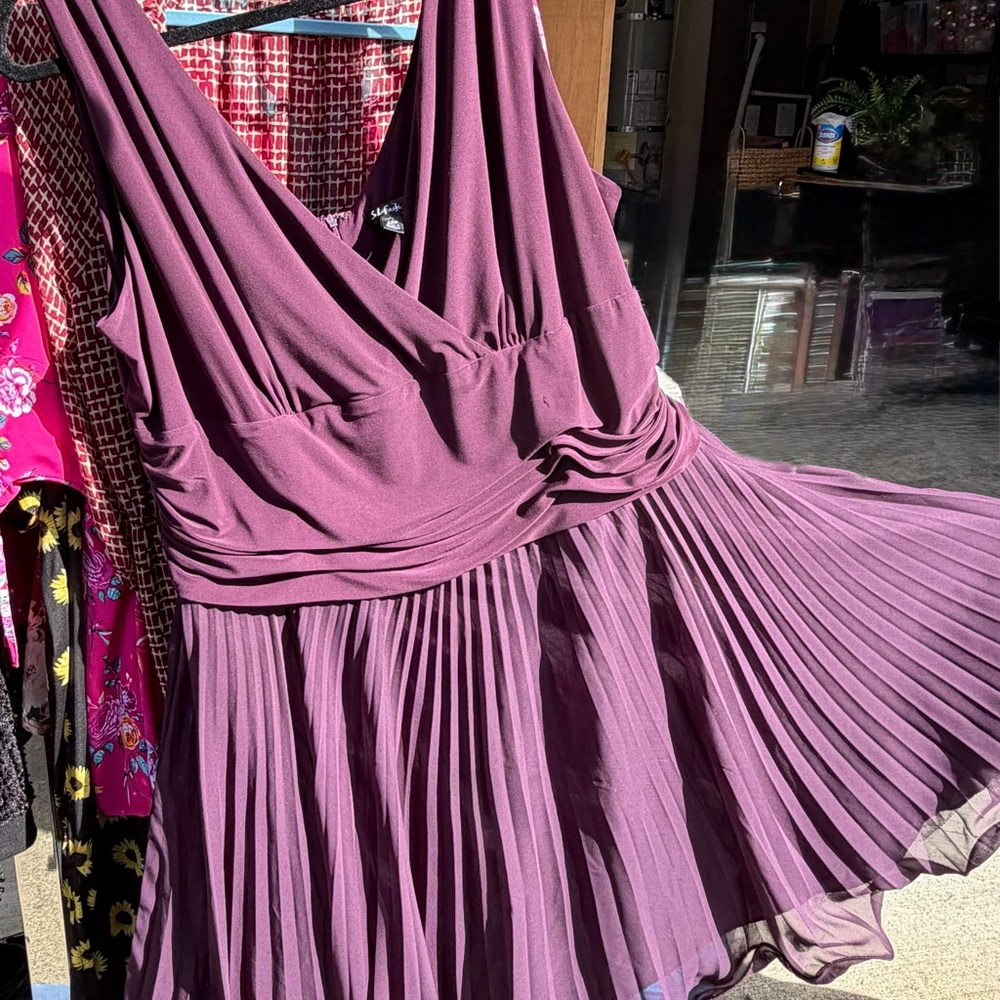 Plus Size Woman’s Plum Pleated V-Neck Dress
